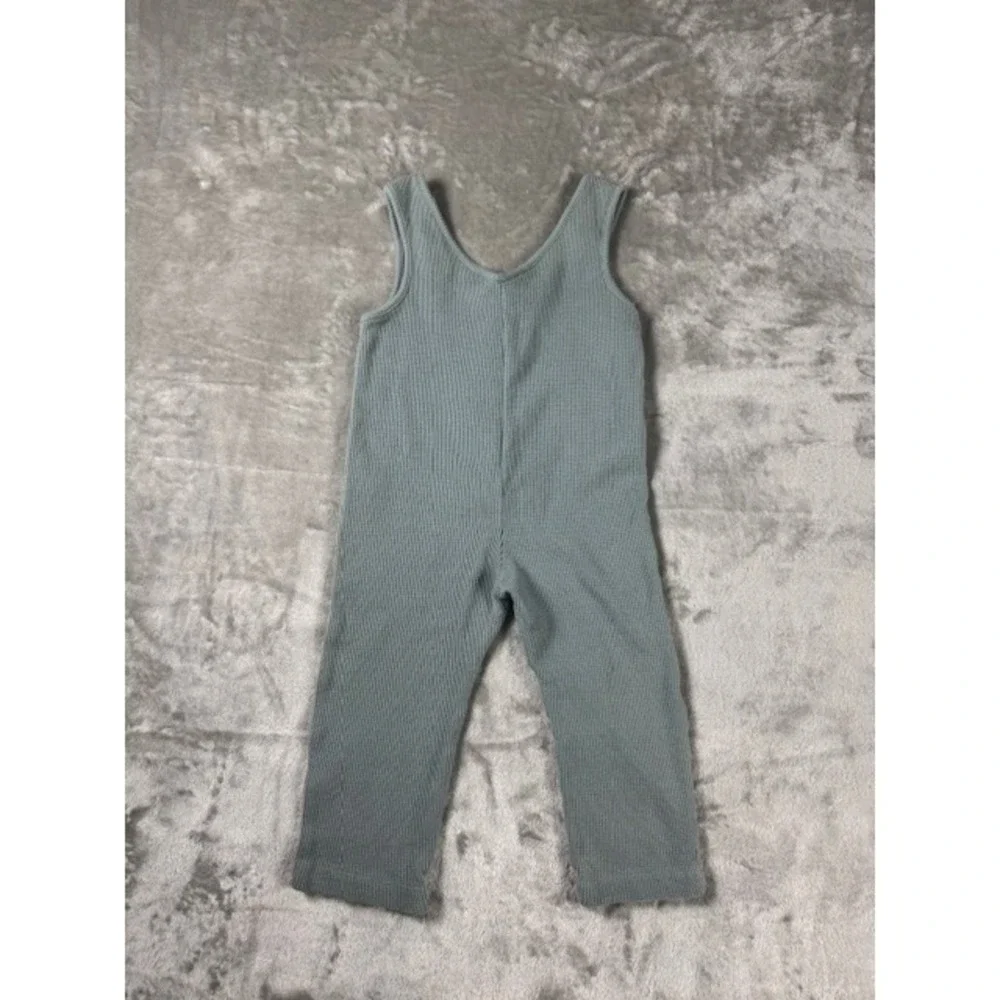 Zara Jumpsuit Unisex 2-3Y Waffle Knit Thermal Button Front Sage Green‎ Romper - Picture 5 of 6